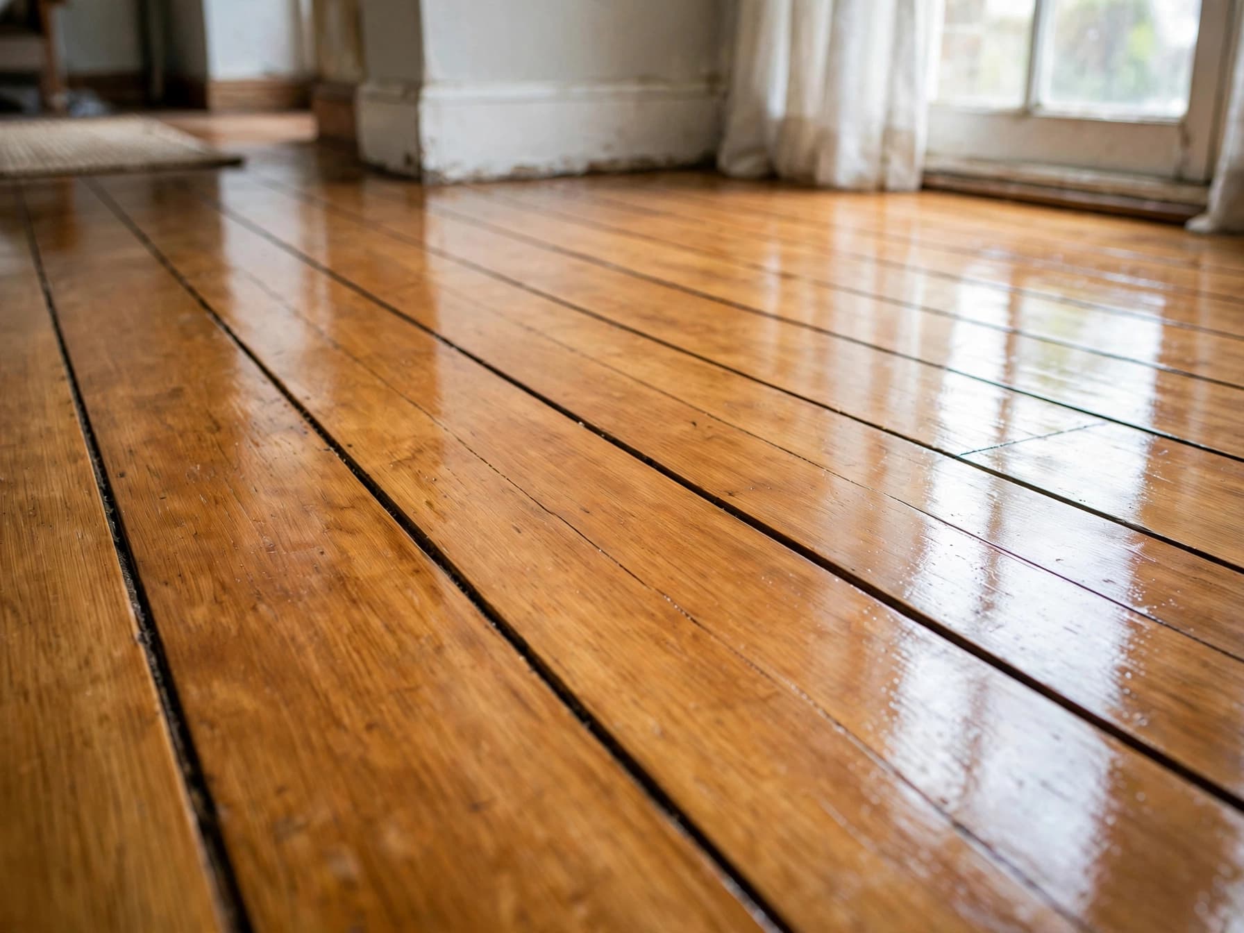 Polished timber floorboards with a clean, reflective finish