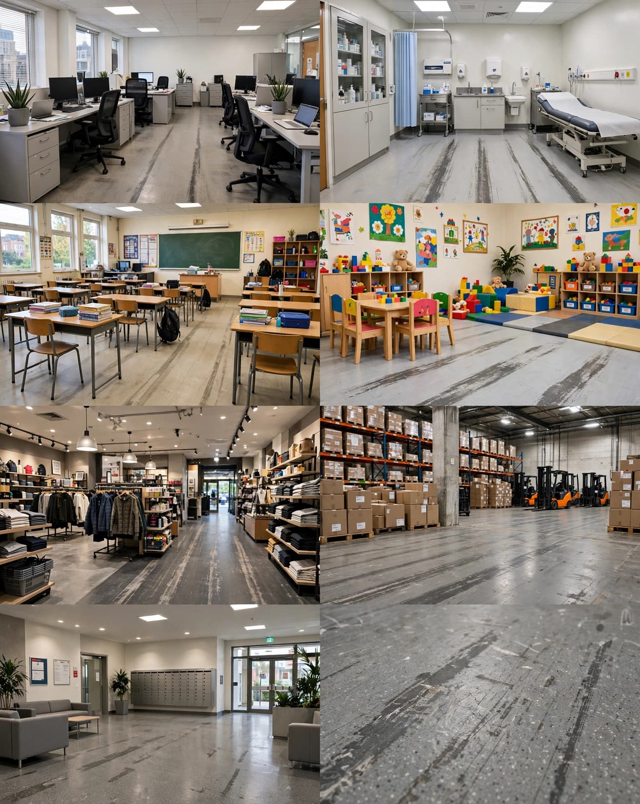 Commercial floor cleaning jobs: office, corridor and warehouse floors